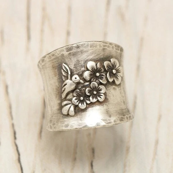 Vogel Blume Breite Band Ring