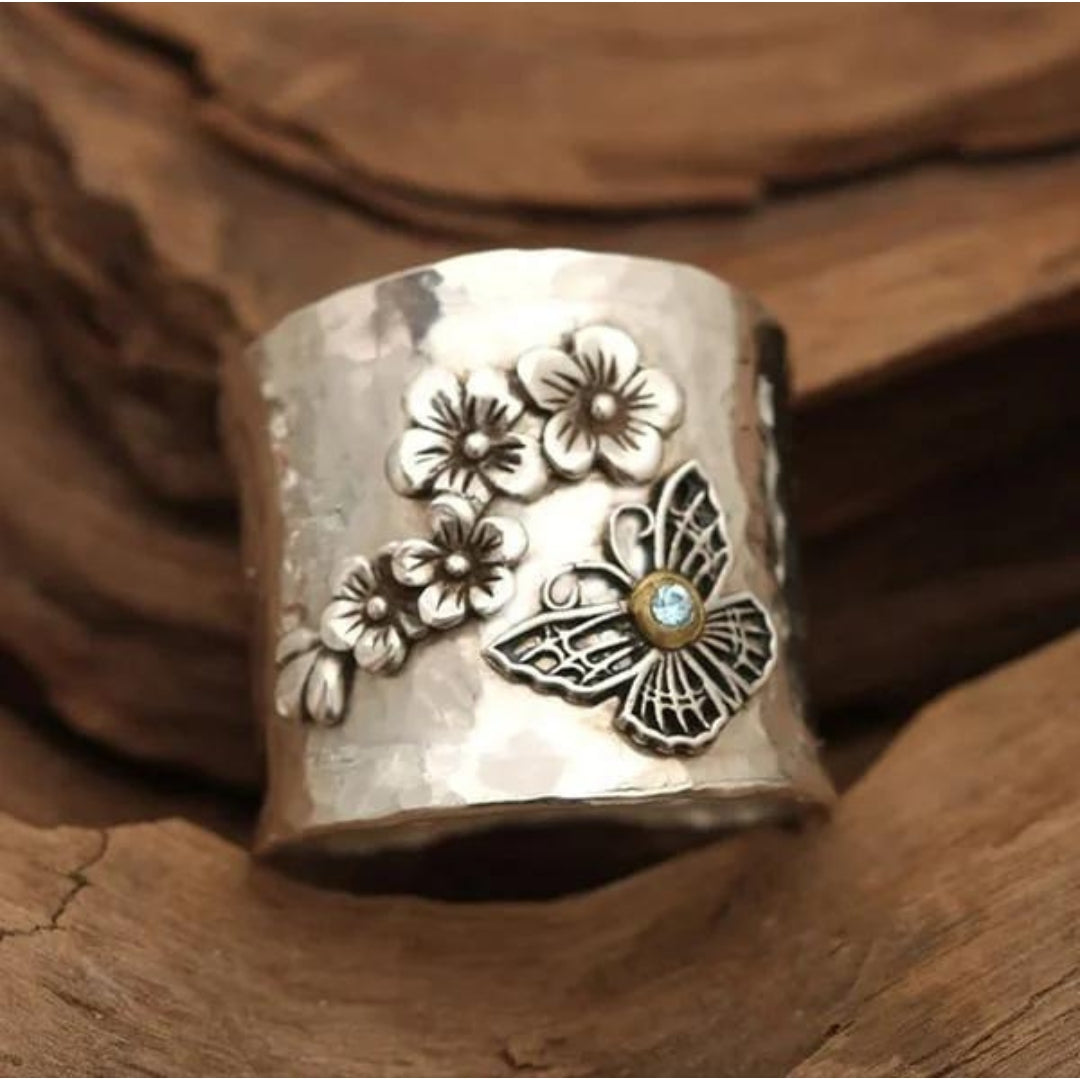 Biene Blume Schmetterling Breite Band Ring