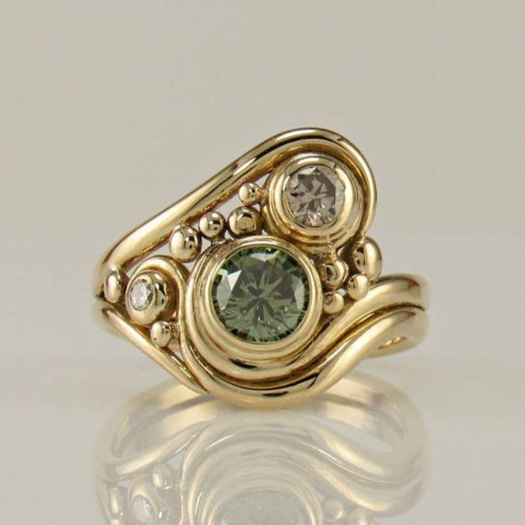 Vintage Goldener Grüner Zirkonia Ring