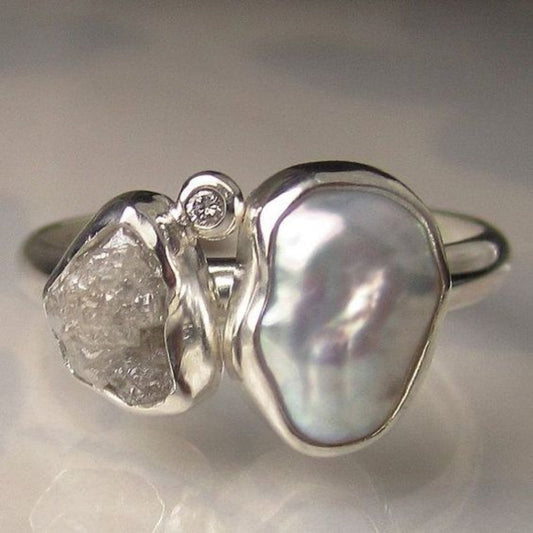 Vintage Barock Perle Silber Ring