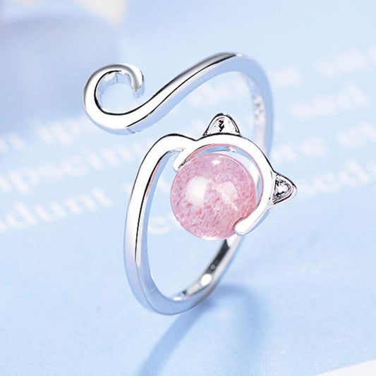 925 Sterling Silber und Achat Rosa Kätzchen Ring