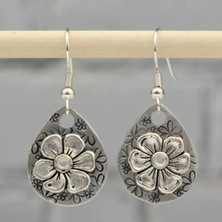 Vintage Floral Drop Ohrringe aus Sterlingsilber