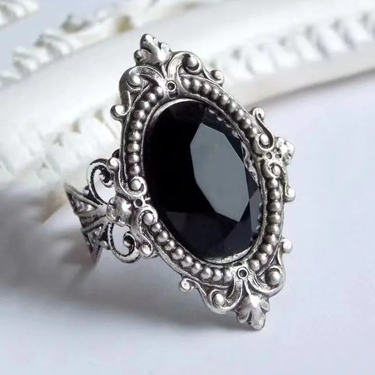 Boho Schwarzer Stein Ring in Silber