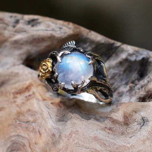 Vintage Mond Kristall Ring in Silber