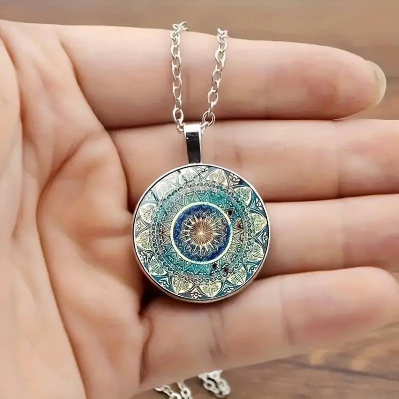 Vintage Abgerundete Blaue Mandala-Halskette