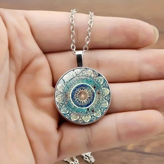 Vintage Abgerundete Blaue Mandala-Halskette