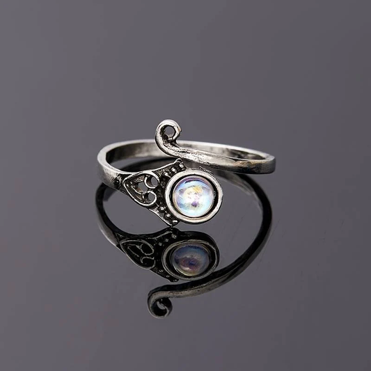 Vintage Open Moon Kristall Ring