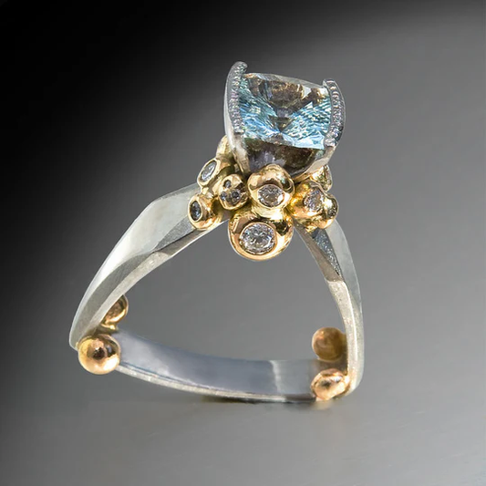 Vintage Blauer Zirkonia Gold & Silber Ring