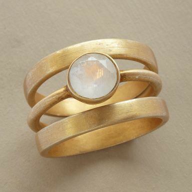 Vintage Gold & Intarsien Mondstein Ring