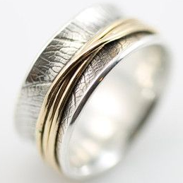 Vintage Thin Gold Line Silber Ring