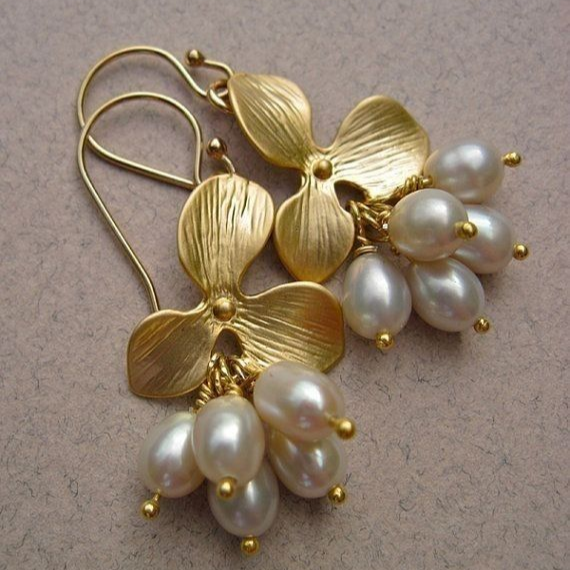 Goldene Vintage Perle Blume Ohrringe